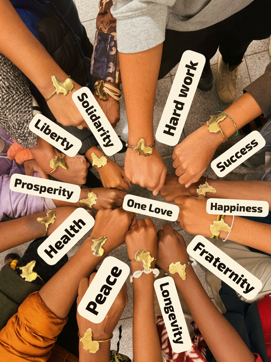 Hands joined wearing blessing bracelets